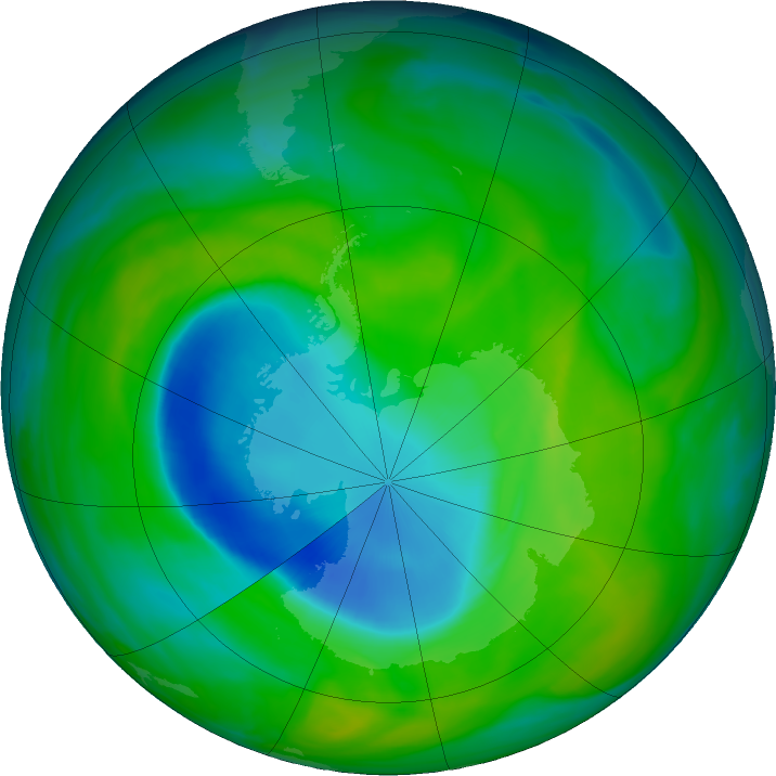 Antarctic ozone map for 02 December 2018